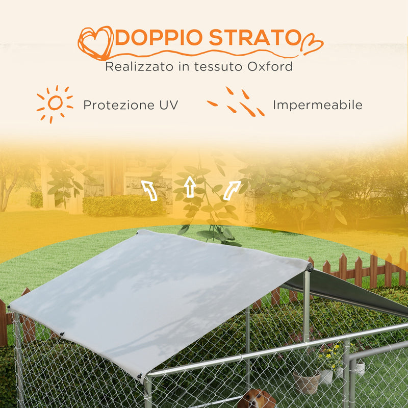 Recinto per Cani Taglia Media da Esterno 200x200x150 cm con Tetto Impermeabile Argento