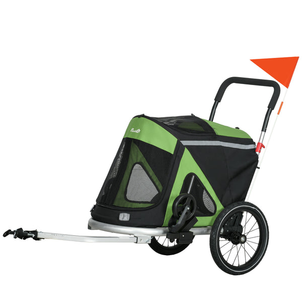 online Carrello Rimorchio per Cani da Bicicletta 2 in 1 Pieghevole con Catarifrangenti e Bandierina Verde