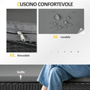 Set Salotto da Giardino Divano 2 Poltrone con Cuscini e Tavolino in Vetro in Rattan PE Nero e Grigio