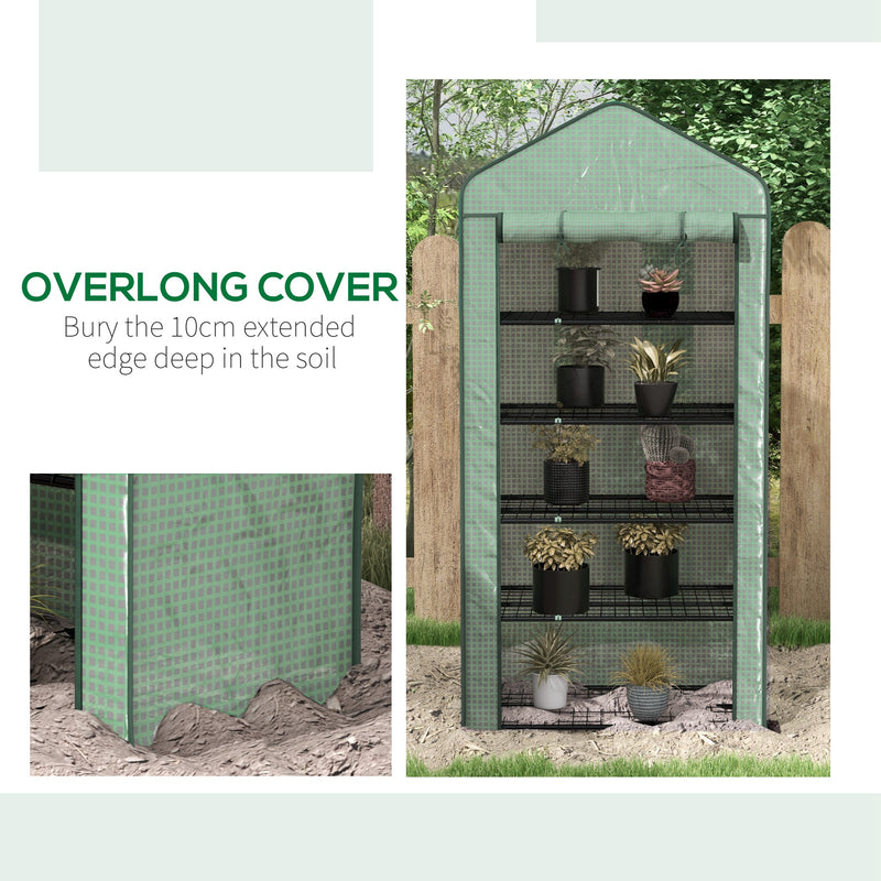 Serra a Casetta a 5 Livelli con Ingresso Avvolgibile 90x49x193 cm in Acciaio e Polietilene Verde