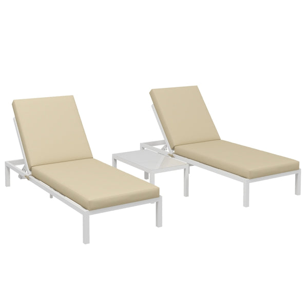 sconto Set 2 Lettini Prendisole da Giardino e Tavolino in Vetro Beige