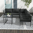 Set Salotto da Giardino Divano Angolare e 2 Tavolini in Acciaio e Poliestere Grigio