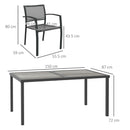 Set Tavolo e 6 Sedie Impilabili da Giardino in Tessuto a Rete e Tavolo Effetto Legno Grigio