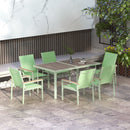 Set Tavolo e 6 Sedie con Braccioli da Giardino in Tessuto a Rete e Acciaio Verde