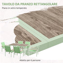 Set Tavolo e 6 Sedie con Braccioli da Giardino in Tessuto a Rete e Acciaio Verde