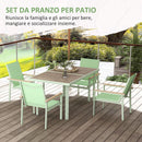 Set Tavolo e 6 Sedie con Braccioli da Giardino in Tessuto a Rete e Acciaio Verde