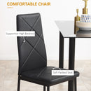 Set Tavolo da Pranzo con Piano in Vetro e 4 Sedie Imbottite in Finta Pelle Nero
