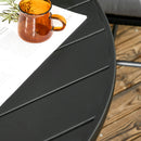 Tavolo da Giardino Rotondo per 4 Persone Ø115x72cm con Foro per Ombrellone e Doghe in Metallo Nero