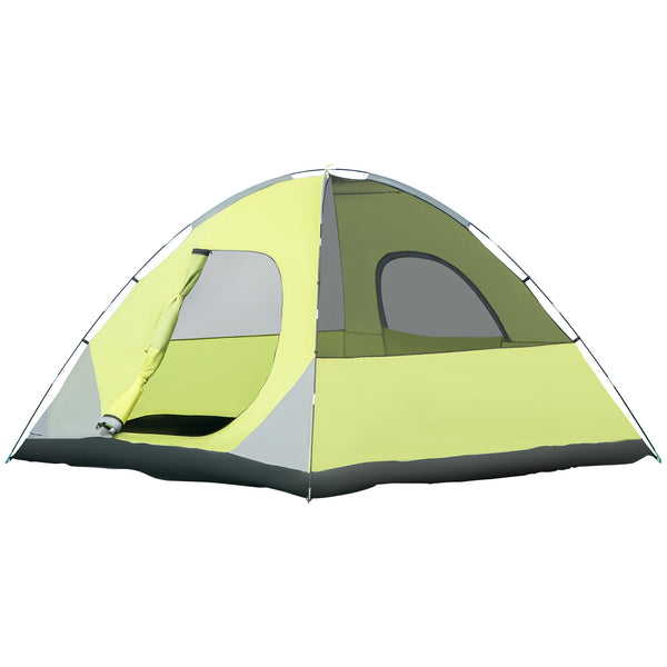 sconto Tenda da Campeggio 3-4 Persone a Cupola 300x300x180cm Impermeabile e Anti UV Giallo e Grigio