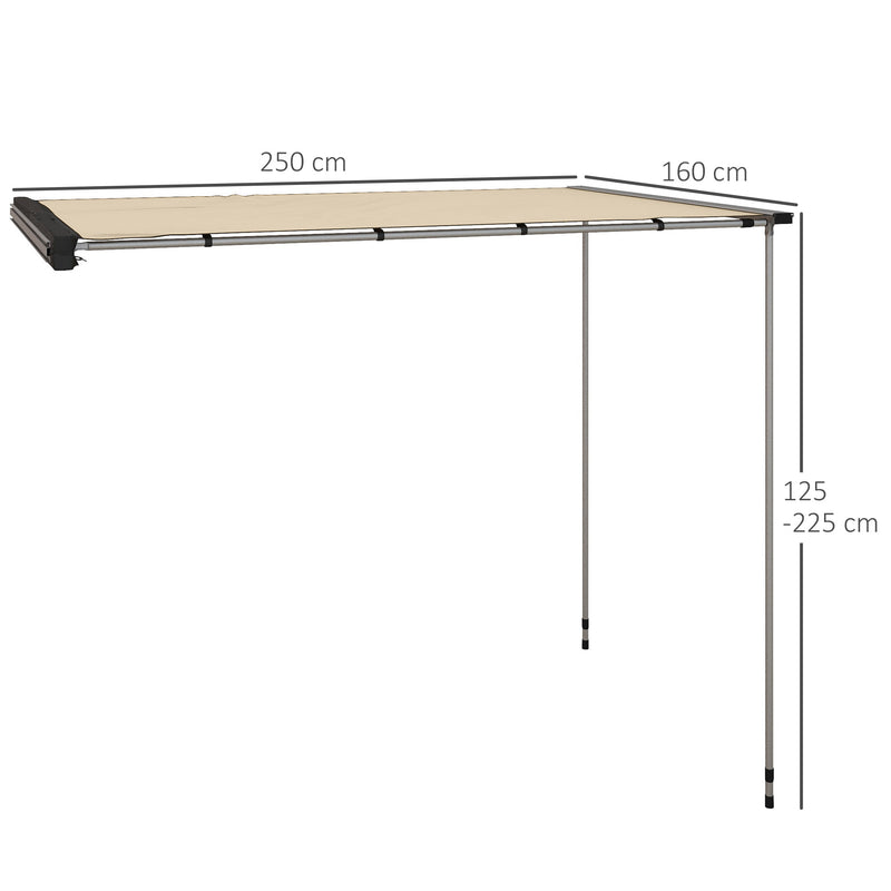 Tendalino da Tetto Auto Laterale e Impermeabile 2.5x1.6m in Tessuto Oxford e Alluminio Cachi
