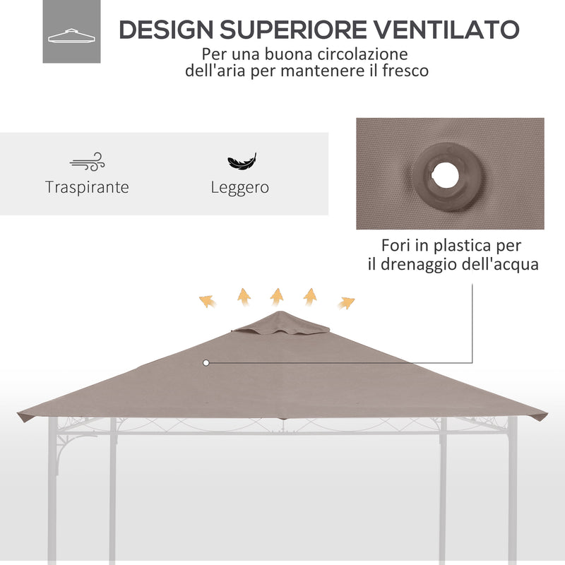 Tetto di Ricambio per Gazebo 3x3m con Prese d'Aria e Fori di Drenaggio 298x295 cm in Poliestere Beige