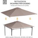 Tetto di Ricambio per Gazebo 3x3m con Prese d'Aria e Fori di Drenaggio 298x295 cm in Poliestere Beige