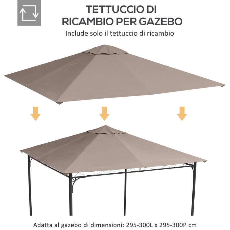 Tetto di Ricambio per Gazebo 3x3m con Prese d'Aria e Fori di Drenaggio 298x295 cm in Poliestere Beige