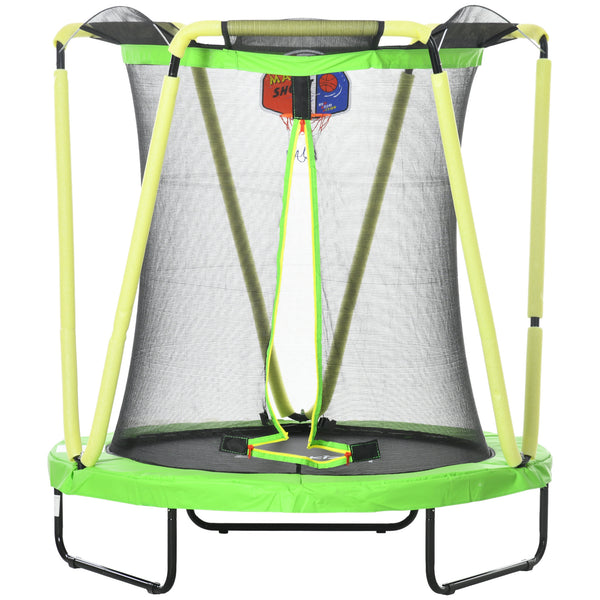 prezzo Trampolino Elastico per Bambini 3-10 Anni Ø140x155cm con Rete di Sicurezza Canestro e Palle Verde