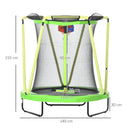 Trampolino Elastico per Bambini 3-10 Anni Ø140x155cm con Rete di Sicurezza Canestro e Palle Verde