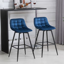 Set 2 Sgabelli Imbottite da Bar 45x47x88 cm in Metallo e Tessuto Vellutato Blu