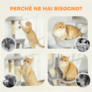 Albero Tiragraffi per Gatti 48x48x192 cm con Amache e Casette in Sisal e Peluche Grigio e Crema      