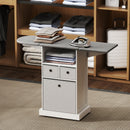 Mobile Asse da Stiro Pieghevole 121x37x89,5 cm a Rotelle con Ripiano Aperto e 3 Cassetti in MDF Bianco e Grigio      