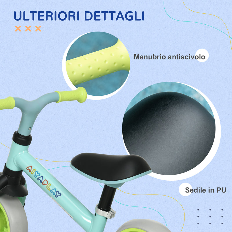 Bicicletta Pedagogica per Bambini Senza Pedali 66,5x34x47 cm in Acciaio PP PU e TPR Turchese