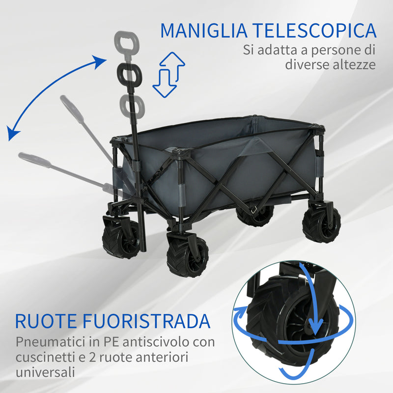 Carrello da Giardino Carico max 70kg con Maniglia Telescopica in Metallo e Tessuto Oxford Grigio
