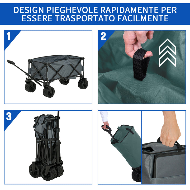 Carrello da Giardino Carico max 70kg con Maniglia Telescopica in Metallo e Tessuto Oxford Grigio