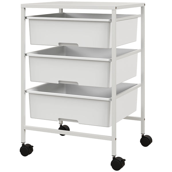 Carrello Multiuso con 3 Cestini Estraibili e Ruote 40,8x33,5x60,5 cm in Acciaio e PP Bianco acquista
