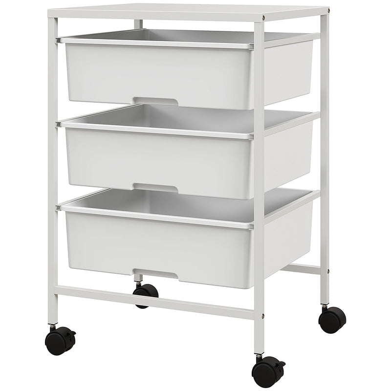Carrello Multiuso con 3 Cestini Estraibili e Ruote 40,8x33,5x60,5 cm in Acciaio e PP Bianco