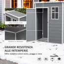 Casetta da Giardino Porta Attrezzi 151x92x193/184 cm con Porta Bloccabile Finestra e Presa d'Aria Grigio