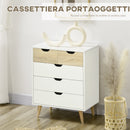 Cassettiera a 5 Cassetti per Camera da Letto con Maniglie Intagliate 60x40x77,5 cm in Legno Melaminico e Legno di Pino Bianco