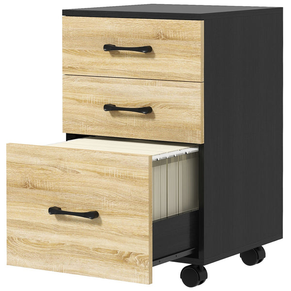 Cassettiera Ufficio con 3 Cassetti e Ruote 40x42x65 cm in Truciolato Rovere e Nero sconto