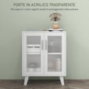 Credenza Moderna Multiuso 61x35x75 cm con 2 Ante Trasparenti e 2 Ripiani Bianco