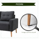 Divano 2 Posti Moderno in Stile Nordico 145x76x88 cm con Schienale Trapuntato in Tessuto Grigio