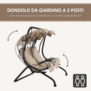 Dondolo da Giardino 2 Posti con Tetto Parasole 170x136x170 cm in Acciaio e Poliestere Beige