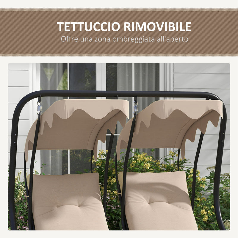 Dondolo da Giardino 2 Posti con Tetto Parasole 170x136x170 cm in Acciaio e Poliestere Beige