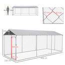 Kennel per Cani da Esterno 6x2,3x2,3m con Tetto Impermeabile in Tessuto Oxford e Acciaio Argento