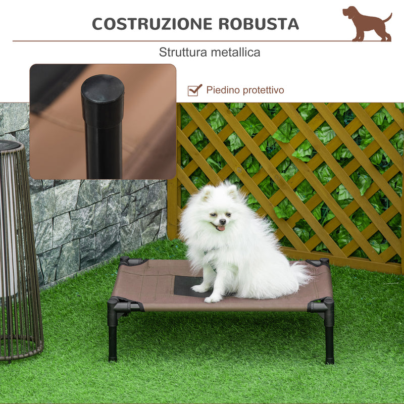 Lettino per Cani Rialzato con Seduta Traspirante 61x46x18 cm in Acciaio e Tessuto Nero e Caffè