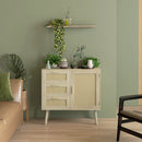 Mobile Multiuso Stile Boho con Armadietto e 3 Cassetti 80x36x75 cm in Legno e Rattan Rovere