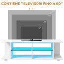 Mobile TV 60"" con Luci a 12 Colori e 2 Ripiani Regolabili 144,8x40x45 cm in Truciolato e Vetro Bianco