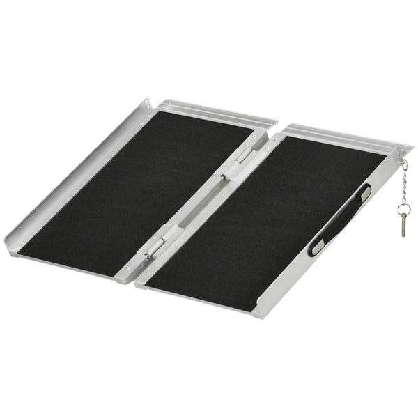 acquista Rampa per Sedia a Rotelle Pieghevole con Guide Laterali 61x72 cm in Lega di Alluminio Argento e Nero