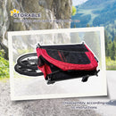 Rimorchio Bici per Cani Taglia Media a 2 Ingressi 126-155x83x108 cm con Finestrelle e Tettuccio Apribile Rosso