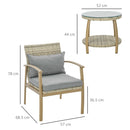 Set Salotto da Giardino con 2 Poltroncine con Cuscini e Tavolino in Vetro in Rattan Marrone e Grigio