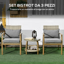 Set Salotto da Giardino con 2 Poltroncine con Cuscini e Tavolino in Vetro in Rattan Marrone e Grigio