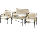 Set Salotto da Giardino con Divanetto e 2 Poltrone con Cuscini e Tavolino in Rattan PE Giallo