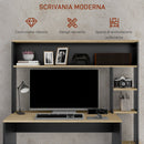 Scrivania Moderna con Ripiani e Supporto per CPU 114x45x138 cm in Legno Grigio e Legno Naturale