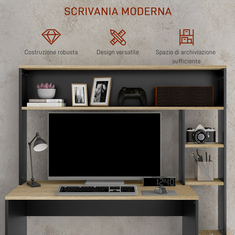 Scrivania Moderna con Ripiani e Supporto per CPU 114x45x138 cm in Legno Grigio e Legno Naturale