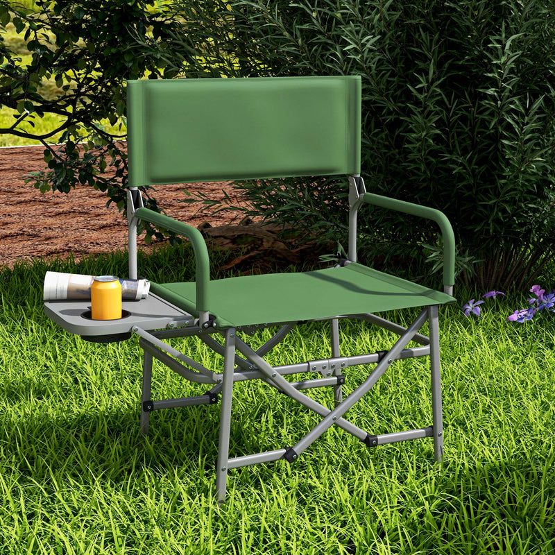 Sedia da Campeggio Pieghevole con Tavolino Laterale 81x51x87 cm in Metallo e Tessuto Oxford Verde