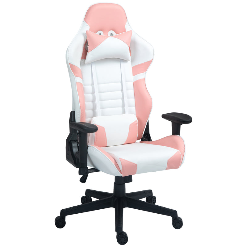 Sedia da Gaming Reclinabile 155° con Poggiatesta e Supporto Lombare 69x54x125-132,5 cm in Similpelle Rosa