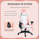 Sedia da Gaming Reclinabile 155° con Poggiatesta e Supporto Lombare 69x54x125-132,5 cm in Similpelle Rosa