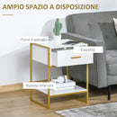 Set 2 Comodini Moderni con Cassetto e Ripiano Aperto 45x40x60 cm in MDF e Acciaio Bianco e Oro
