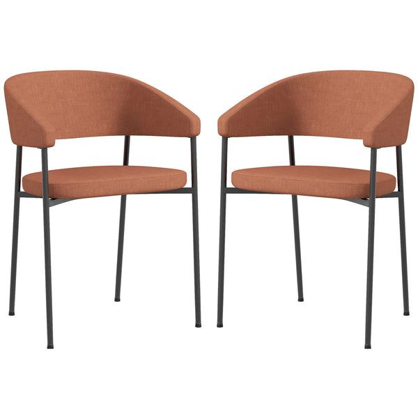 prezzo Set 2 Sedie da Pranzo Imbottite e Monoblocco 59x56x78 cm in Tessuto Effetto Lino e Acciaio Arancione